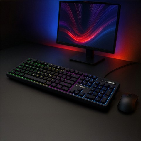 
Apšviesta membraninė klaviatūra su RGB žaidimų slinkties ratuku - juoda
