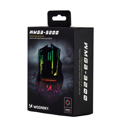 
Belaidė optinė žaidimų pelė su įkraunama baterija ir RGB apšvietimu, 3200 DPI - juoda
