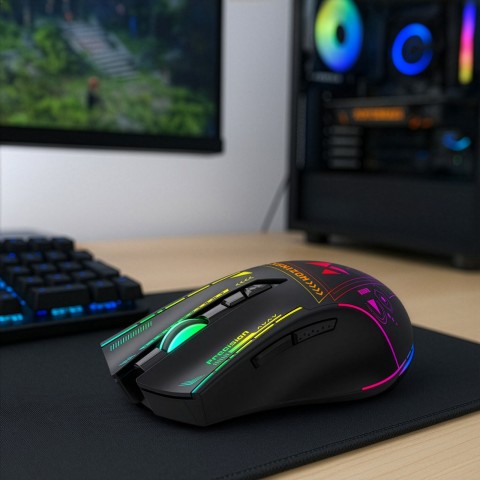 
Belaidė optinė žaidimų pelė su įkraunama baterija ir RGB apšvietimu, 3200 DPI - juoda
