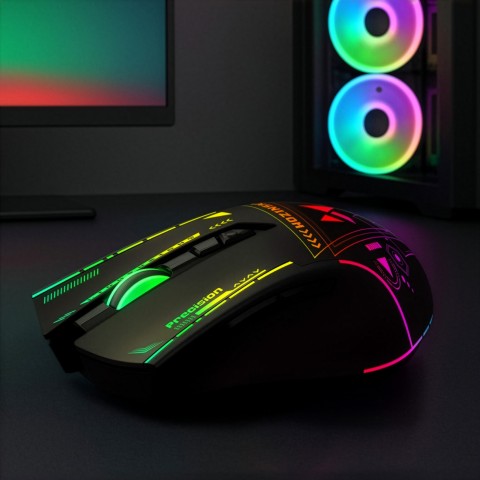 
Belaidė optinė žaidimų pelė su įkraunama baterija ir RGB apšvietimu, 3200 DPI - juoda
