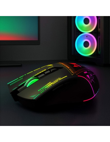 
Belaidė optinė žaidimų pelė su įkraunama baterija ir RGB apšvietimu, 3200 DPI - juoda
