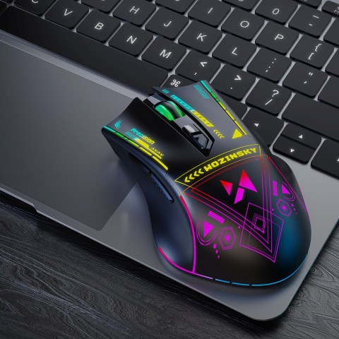 
Belaidė optinė žaidimų pelė su įkraunama baterija ir RGB apšvietimu, 3200 DPI - juoda

