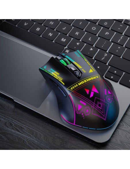 
Belaidė optinė žaidimų pelė su įkraunama baterija ir RGB apšvietimu, 3200 DPI - juoda
