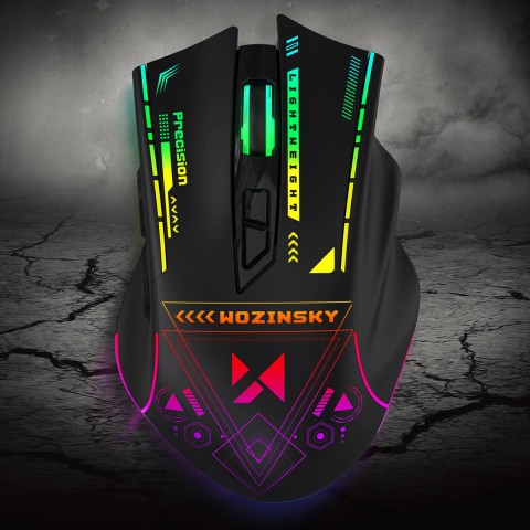 
Belaidė optinė žaidimų pelė su įkraunama baterija ir RGB apšvietimu, 3200 DPI - juoda
