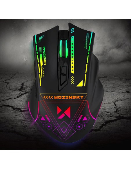 
Belaidė optinė žaidimų pelė su įkraunama baterija ir RGB apšvietimu, 3200 DPI - juoda
