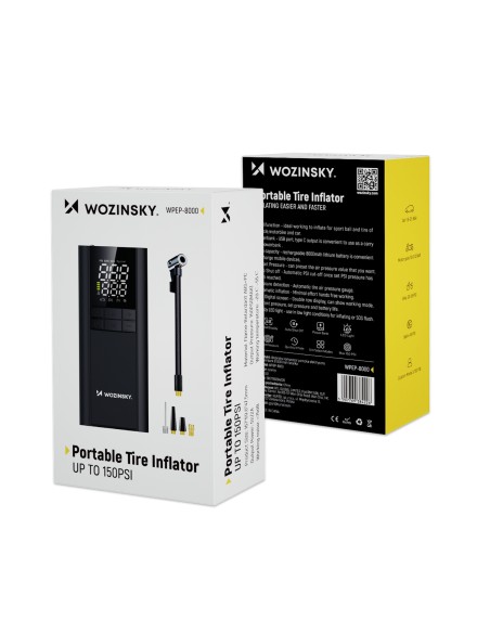 
Kompresorius, elektrinis siurblys, išorinė baterija, žibintuvėlis, 150 PSI, 8000mAh - juodas
