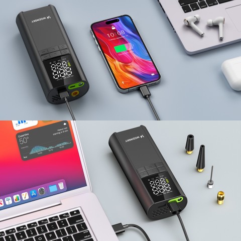 
Kompresorius, elektrinis siurblys, išorinė baterija, žibintuvėlis, 150 PSI, 8000mAh - juodas
