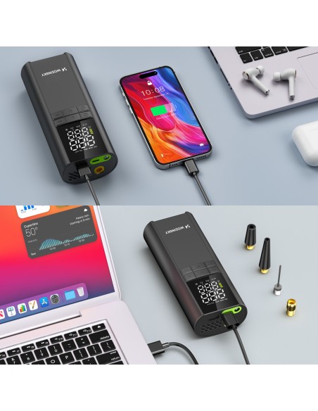 
Kompresorius, elektrinis siurblys, išorinė baterija, žibintuvėlis, 150 PSI, 8000mAh - juodas
