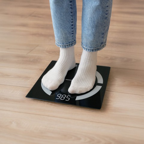 
Išmaniosios analitinės vonios svarstyklės su „Bluetooth“ 180 kg – juodos
