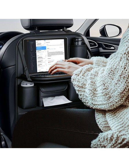 
Automobilio sėdynės organizatorius su lentyna ir kišenėmis - juodas
