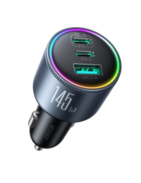 
USB-A USB-C automobilinis įkroviklis su 145 W laidu – tamsiai pilkas
