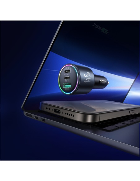 
USB-A USB-C automobilinis įkroviklis su 145 W laidu – tamsiai pilkas
