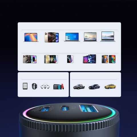 
USB-A USB-C automobilinis įkroviklis su 145 W laidu – tamsiai pilkas
