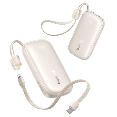 
„EnerFill FC21 Qpow 3 Ultra“ 10000 mAh 22,5 W išorinė baterija su laido dirželiu - smėlio spalvos
