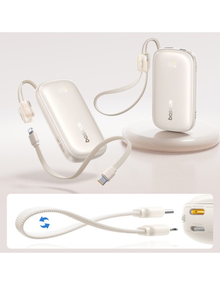 
„EnerFill FC21 Qpow 3 Ultra“ 10000 mAh 22,5 W išorinė baterija su laido dirželiu - smėlio spalvos
