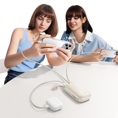 
„EnerFill FC21 Qpow 3 Ultra“ 10000 mAh 22,5 W išorinė baterija su laido dirželiu - smėlio spalvos
