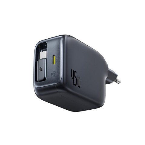
„EnerCore CJ11“ 45 W USB-C sieninis įkroviklis su ištraukiamu USB-C laidu – juodas
