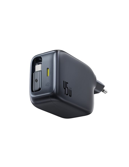
„EnerCore CJ11“ 45 W USB-C sieninis įkroviklis su ištraukiamu USB-C laidu – juodas
