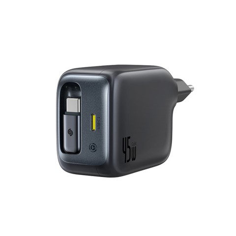 
„EnerCore CJ11“ 45 W USB-C sieninis įkroviklis su ištraukiamu USB-C laidu – juodas
