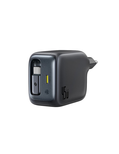 
„EnerCore CJ11“ 45 W USB-C sieninis įkroviklis su ištraukiamu USB-C laidu – juodas

