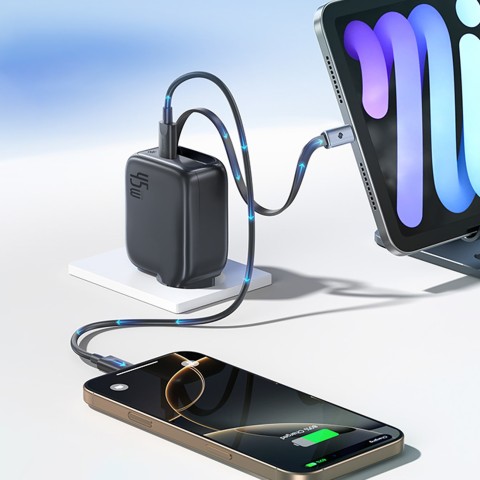 
„EnerCore CJ11“ 45 W USB-C sieninis įkroviklis su ištraukiamu USB-C laidu – juodas
