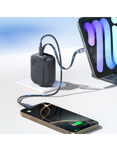 
„EnerCore CJ11“ 45 W USB-C sieninis įkroviklis su ištraukiamu USB-C laidu – juodas
