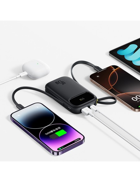 
„EnerFill FC31“ 10000mAh 45W išorinė baterija su USB-C „iPhone“ „Lightning“ laidu – juoda
