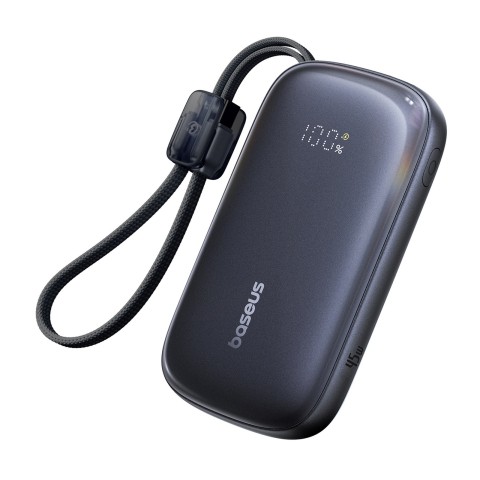 
„EnerFill FC21 Qpow 3 Ultra“ 10000mAh 45W išorinė baterija su laido dirželiu - juoda
