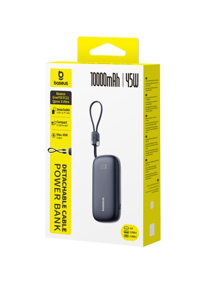 
„EnerFill FC21 Qpow 3 Ultra“ 10000mAh 45W išorinė baterija su laido dirželiu - juoda

