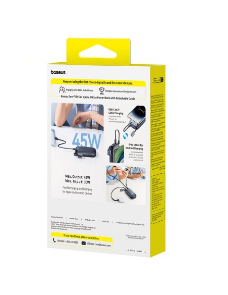 
„EnerFill FC21 Qpow 3 Ultra“ 10000mAh 45W išorinė baterija su laido dirželiu - juoda
