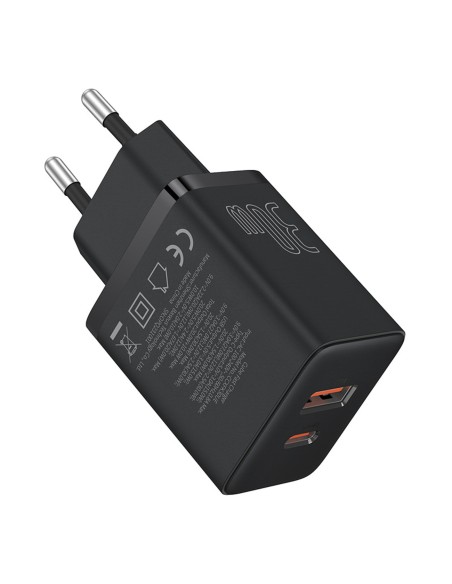 
„Cube Pro“ 30 W USB-C ir USB-A sieninis įkroviklis – juodas
