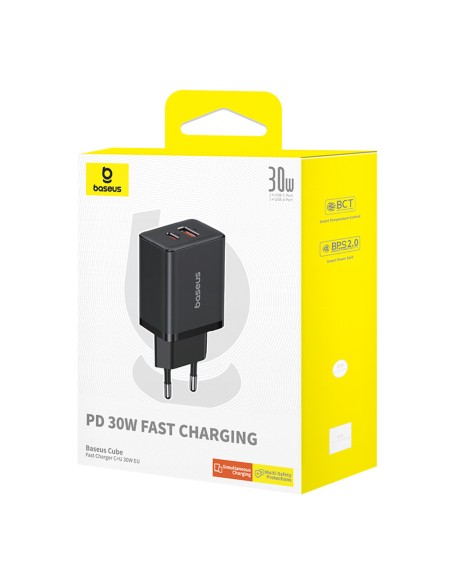 
„Cube Pro“ 30 W USB-C ir USB-A sieninis įkroviklis – juodas
