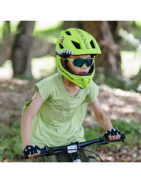 
Vaikiškas dviračio šalmas su nuimamu smakru, S dydis 48-52 cm - žalias ryklys

