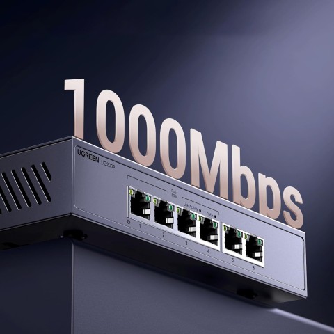 
6 prievadų 1 Gb/ s Ethernet tinklo komutatorius su PoE – pilkas
