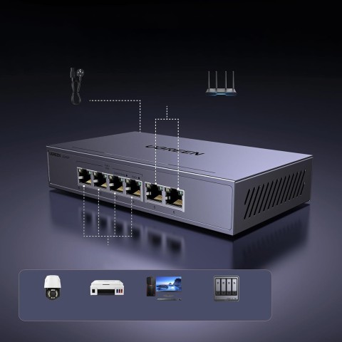 
6 prievadų 1 Gb/ s Ethernet tinklo komutatorius su PoE – pilkas
