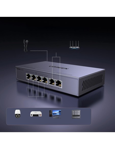 
6 prievadų 1 Gb/ s Ethernet tinklo komutatorius su PoE – pilkas
