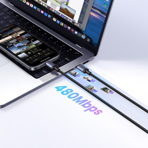 
USB-C PD 100W 5A 3m kabelis – juodas

