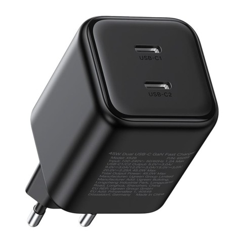 
USB-C GaN 45W sieninis įkroviklis – juodas
