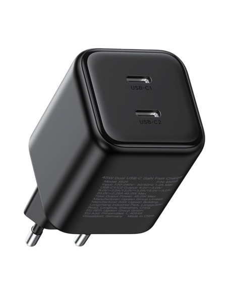
USB-C GaN 45W sieninis įkroviklis – juodas
