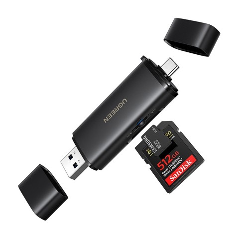 
2 viename SD microSD USB-C USB-A UHS-II atminties kortelių skaitytuvas – juodas
