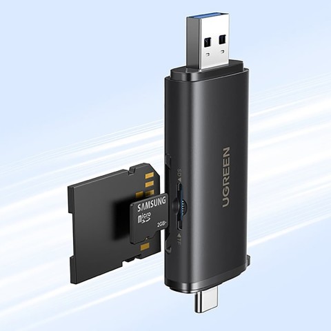 
2 viename SD microSD USB-C USB-A UHS-II atminties kortelių skaitytuvas – juodas
