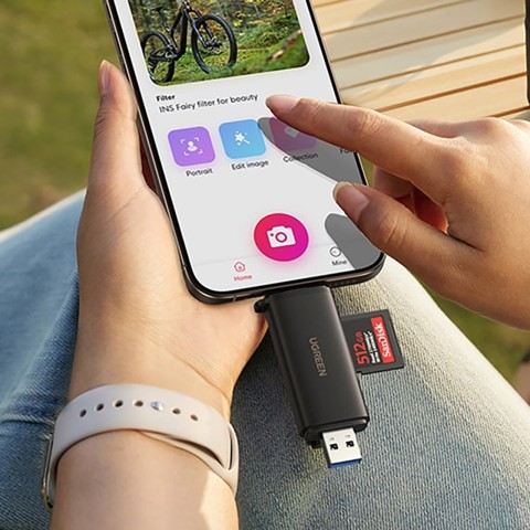 
2 viename SD microSD USB-C USB-A UHS-II atminties kortelių skaitytuvas – juodas
