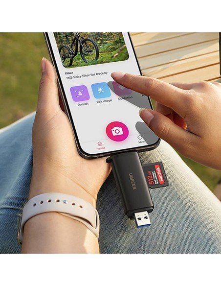 
2 viename SD microSD USB-C USB-A UHS-II atminties kortelių skaitytuvas – juodas
