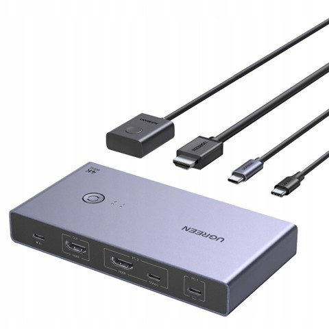
2 kompiuterių ir 1 monitoriaus KVM jungiklis USB-C HDMI 4K 60Hz – pilkas
