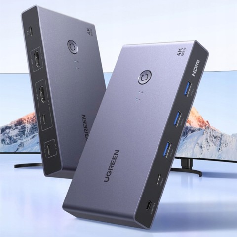 
2 kompiuterių ir 1 monitoriaus KVM jungiklis USB-C HDMI 4K 60Hz – pilkas
