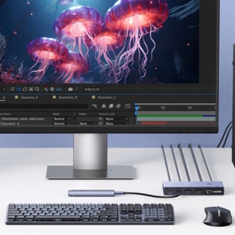 
2 kompiuterių ir 1 monitoriaus KVM jungiklis USB-C HDMI 4K 60Hz – pilkas
