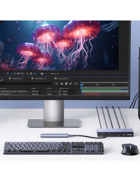 
2 kompiuterių ir 1 monitoriaus KVM jungiklis USB-C HDMI 4K 60Hz – pilkas
