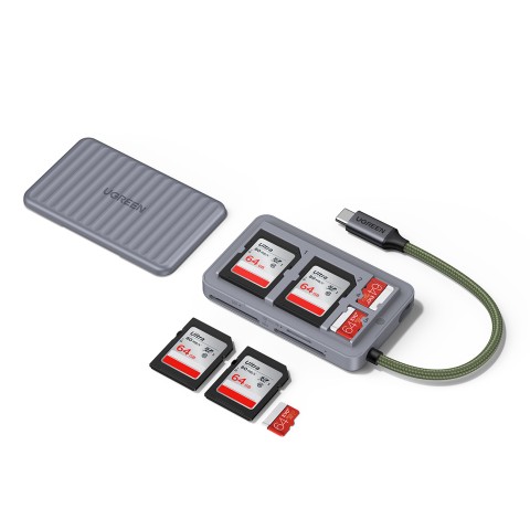 
SD microSD USB-C atminties kortelių skaitytuvas – pilkas
