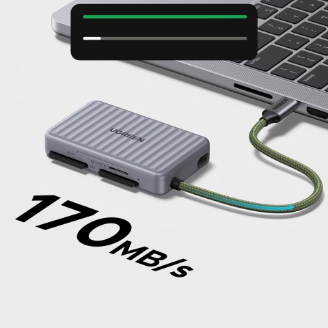 
SD microSD USB-C atminties kortelių skaitytuvas – pilkas
