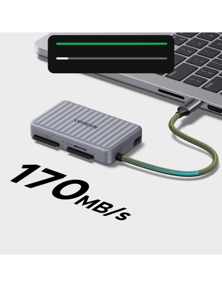 
SD microSD USB-C atminties kortelių skaitytuvas – pilkas
